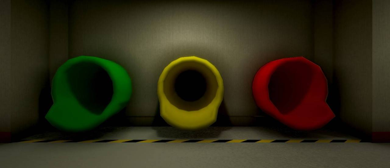 Green, yellow, and red passages inside Liminality